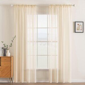 NEW MIULEE 2 Panels Solid Color Sheer Window Curtains, 54x96 Inches, Cream Beige